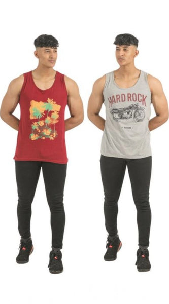 Mayawye Pack of 2 Men's Casual Cotton Printed Sleeveless Sleeve Tshirts (Multicolor)