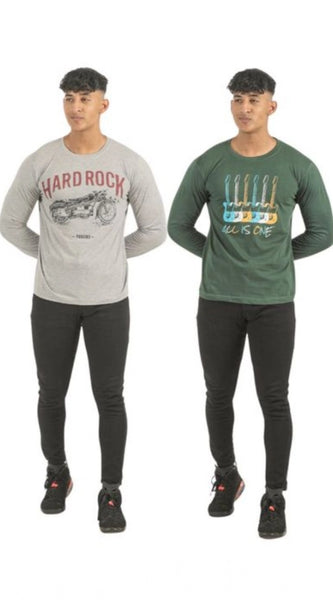 Mayawye Pack of 2 Men's Casual Cotton Printed Full Sleeve Tshirts (Multicolor)