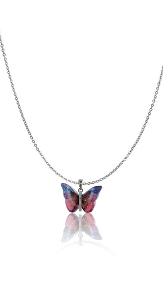 Mayawye Women's Stainless Steel Colorful Butterfly Pendent Dailywear chain (Silver Plated)
