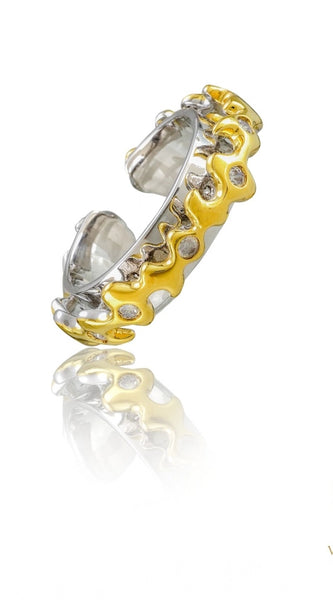 Mayawye Stainless Steel Double Tone High-Quality Freesize Ring (Silver Plated)