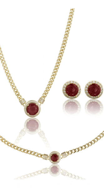 Mayawye Women's Stainless Steel Red Color Golden Chain Western Combo Jewelry (Gold Plated)