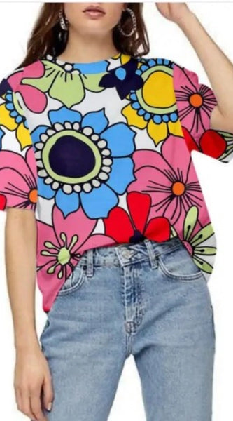 Mayawye Women's Lycra Printed Round Neck Short Sleeve T-Shirt (Multicolor)