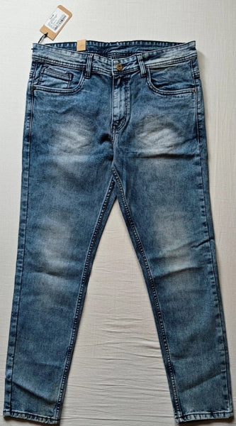Mayawye Men's Cotton Blended Solid Tapered Jeans (Blue)