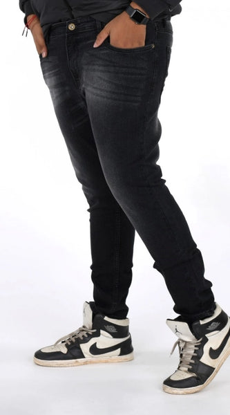 Mayawye Men's Cotton Blended Solid Plus Size Jeans (Black)