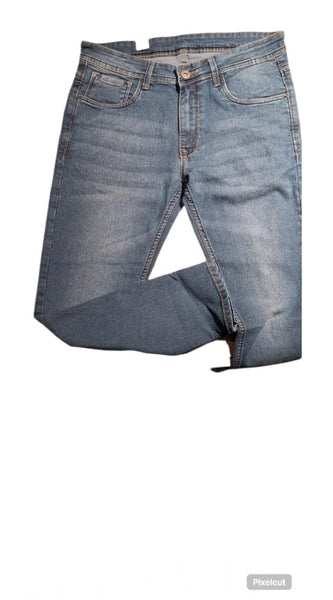 Mayawye Men's Cotton Blended Solid Tapered Jeans (Blue)