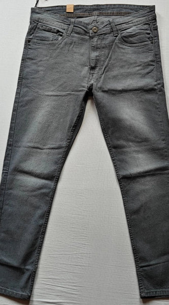 Mayawye Men's Cotton Blended Solid Tapered Jeans (Grey)