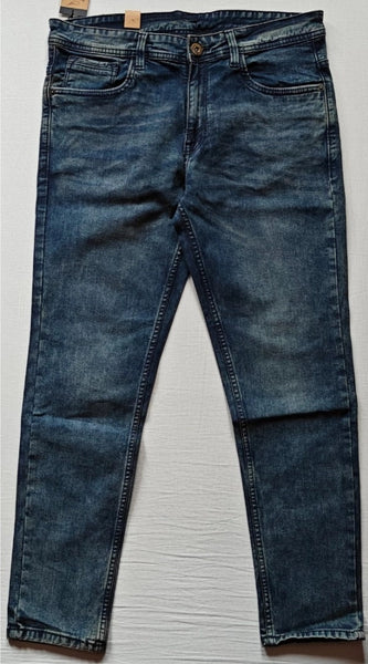 Mayawye Men's Cotton Blended Solid Tapered Jeans (Blue)