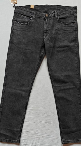 Mayawye Men's Cotton Blended Solid Tapered Jeans (Grey)