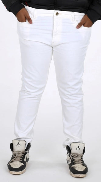 Mayawye Men's Cotton Blended Solid Plus Size Jeans (White)