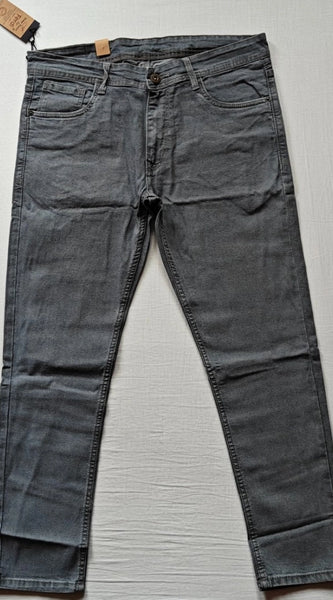 Mayawye Men's Cotton Blended Solid Tapered Jeans (Grey)
