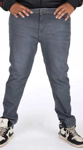 Mayawye Men's Cotton Blended Solid Plus Size Jeans (Grey)