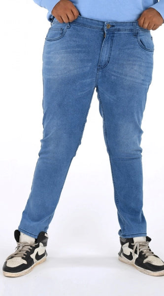 Mayawye Men's Cotton Blended Solid Plus Size Jeans (Blue)