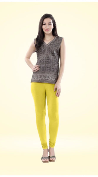 Mayawye Women's Cotton Blended Solid Churidar leggings (Lemon Yellow)