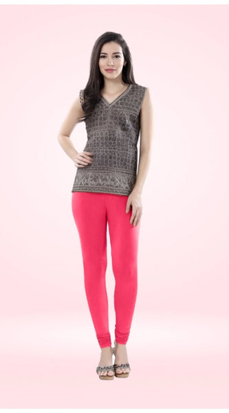 Mayawye Women's Cotton Blended Solid Churidar leggings (Pink)