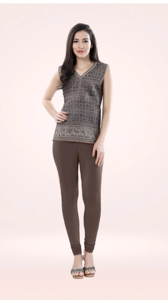 Mayawye Women's Cotton Blended Solid Churidar leggings (Brown)