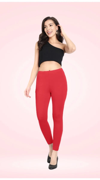 Mayawye Women's Cotton Blended Solid Ankle legging (Red)