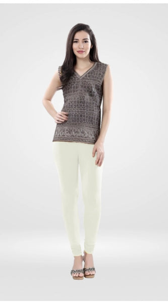 Mayawye Women's Cotton Blended Solid Churidar leggings (White)