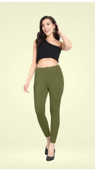 Mayawye Women's Cotton Blended Solid Ankle legging (Olive Green)