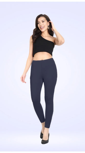 Mayawye Women's Cotton Blended Solid Ankle legging (Navy)