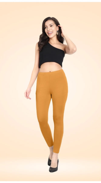 Mayawye Women's Cotton Blended Solid Ankle legging (Mustard Yellow)