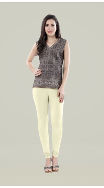 Mayawye Women's Cotton Blended Solid Churidar leggings (Cream)