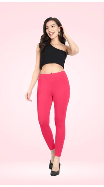 Mayawye Women's Cotton Blended Solid Ankle legging (Pink)