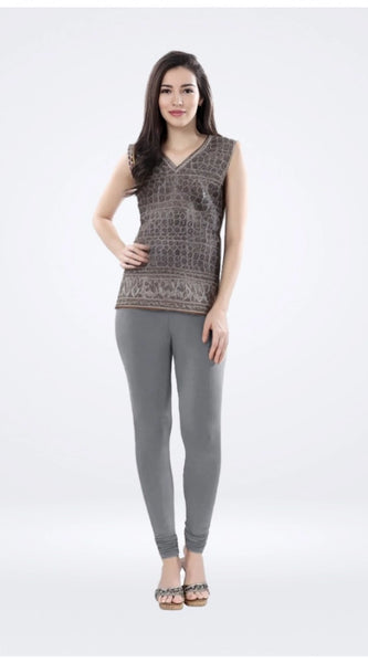 Mayawye Women's Cotton Blended Solid Churidar leggings (Silver Gray)