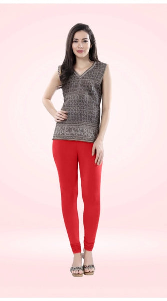 Mayawye Women's Cotton Blended Solid Churidar leggings (Red)
