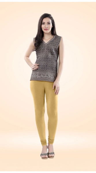 Mayawye Women's Cotton Blended Solid Churidar leggings (Beige)