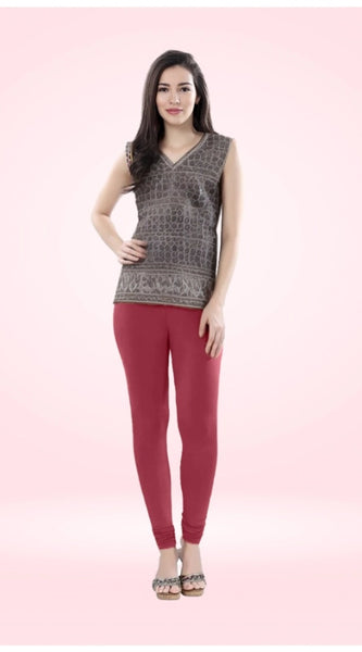 Mayawye Women's Cotton Blended Solid Churidar leggings (Red Maroon)
