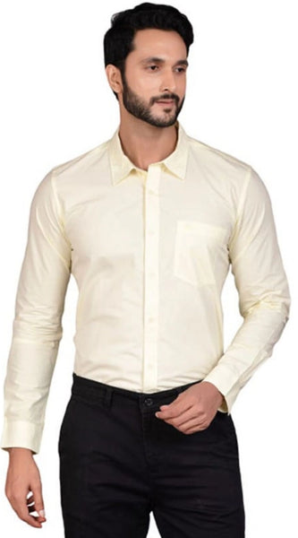 Mayawye Men's Casual Cotton Full Sleeve Solid Shirt (Lemon)