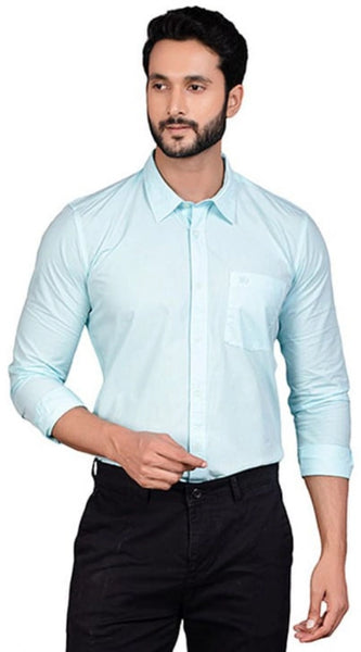 Mayawye Men's Casual Cotton Full Sleeve Solid Shirt (Turquoise)