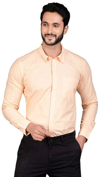 Mayawye Men's Casual Cotton Full Sleeve Solid Shirt (Peach)
