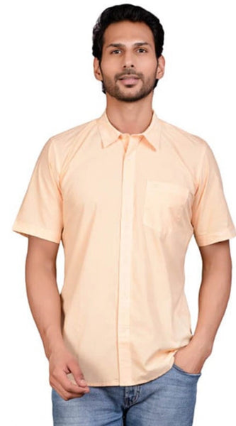 Mayawye Men's Casual Cotton Half Sleeve Solid Shirt (Peach)