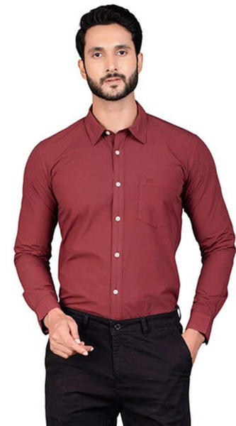 Mayawye Men's Casual Cotton Full Sleeve Solid Shirt (Maroon)