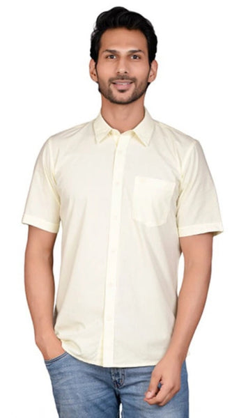 Mayawye Men's Casual Cotton Half Sleeve Solid Shirt (Lemon)