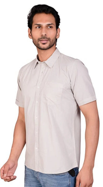 Mayawye Men's Casual Cotton Half Sleeve Solid Shirt (Grey)