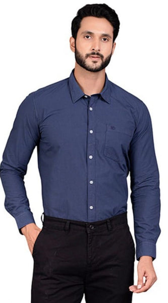 Mayawye Men's Casual Cotton Full Sleeve Solid Shirt (Navy)