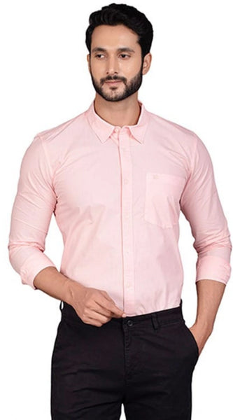 Mayawye Men's Casual Cotton Full Sleeve Solid Shirt (Peach)