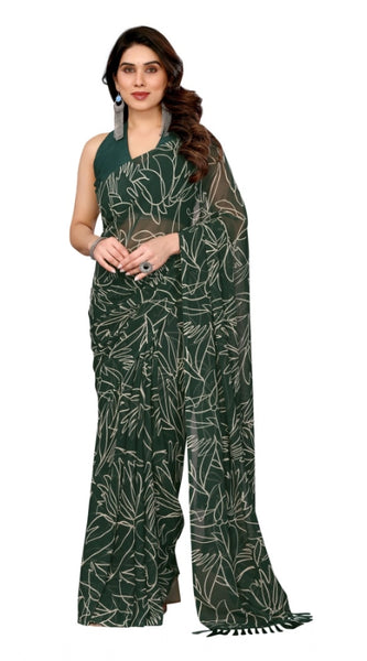 Mayawye Women's Zalar Lace Georgette Printed Ready-to-Wear Saree With Unstitched Blouse 5.5 Mtr (Green)