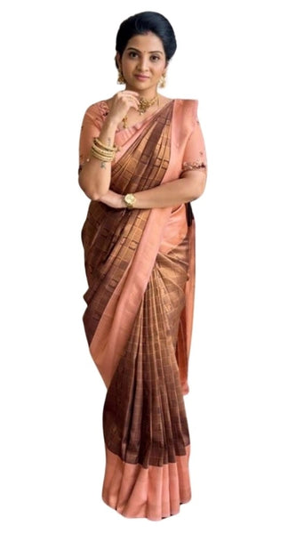 Mayawye Women's Silk Printed Saree With Unstitched Blouse 5.5Mtr (Brown)