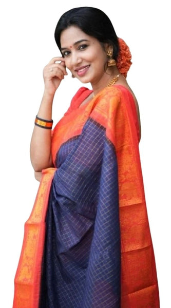 Mayawye Women's Silk Printed Saree With Unstitched Blouse 5.5Mtr (Blue)