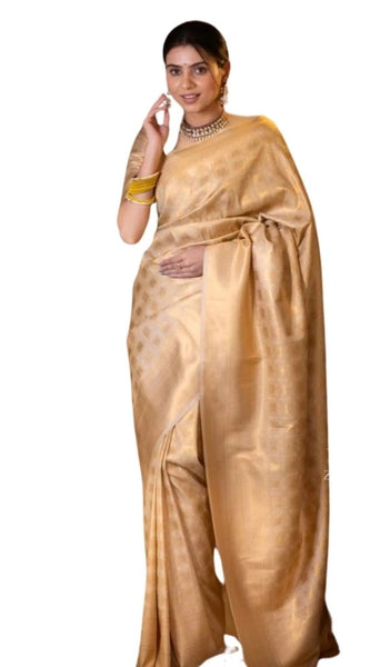 Mayawye Women's Silk Printed Saree With Unstitched Blouse 5.5Mtr (Cream)