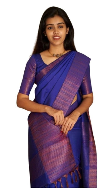 Mayawye Women's Silk Printed Saree With Unstitched Blouse 5.5Mtr (Blue)
