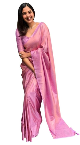 Mayawye Women's Silk Printed Saree With Unstitched Blouse 5.5Mtr (Pink)
