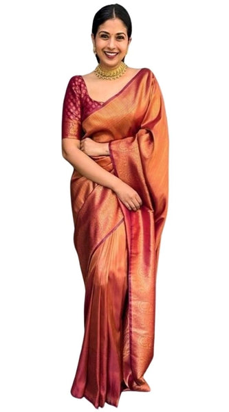Mayawye Women's Silk Printed Saree With Unstitched Blouse 5.5Mtr (Maroon)