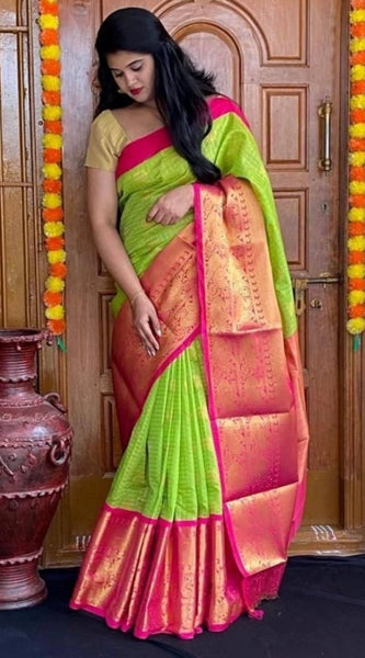 Mayawye Women's Soft Lichi Silk Printed Saree With Unstitched Blouse 5.5Mtr (Green)