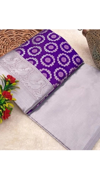 Mayawye Women's Soft Lichi Silk Printed Saree With Unstitched Blouse 5.5Mtr (Purple)