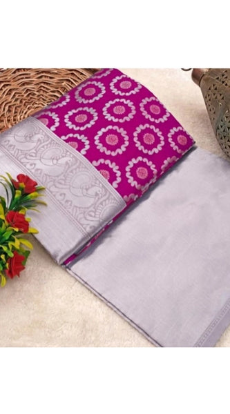 Mayawye Women's Soft Lichi Silk Printed Saree With Unstitched Blouse 5.5Mtr (Pink)