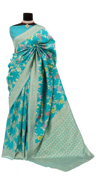 Mayawye Women's Banarasi Printed Saree With Unstitched Blouse 5.5Mtr (Rama)